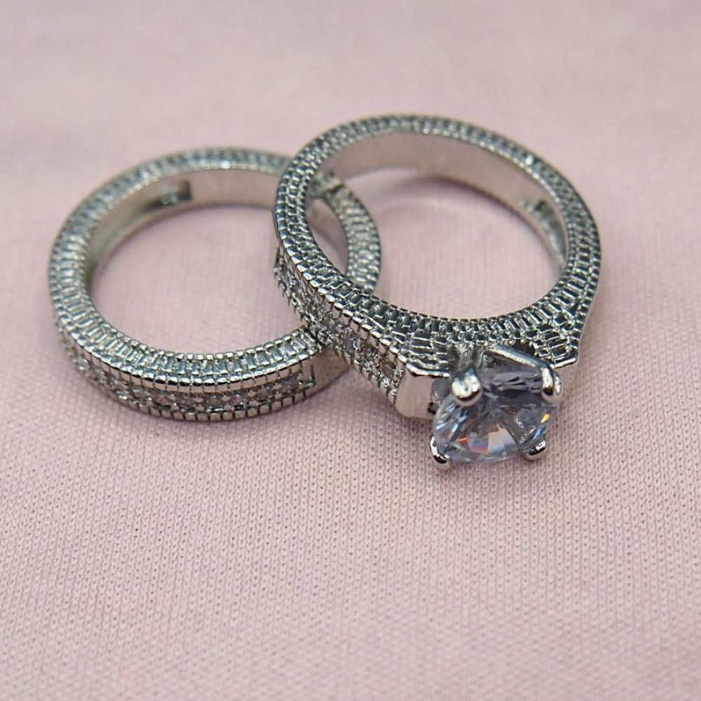 2 Piece Light Blue Main Stone, Bridal / Wedding set. Solid 925 Sterling Silver - Picture 5 of 13